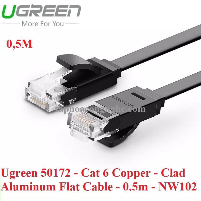 Ugreen 50172 0.5M màu Đen Cáp mạng LAN CAT6 dây dẹt NW102 30050172